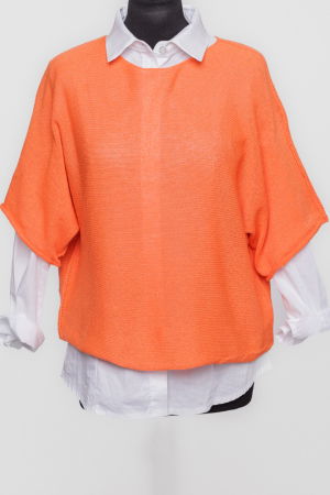 Pulovere - Pulover subtire si versatil cu maneca cazuta din bumbac, portocaliu