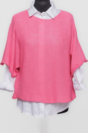 Pulovere - Pulover subtire si versatil cu maneca cazuta din bumbac, fucsia