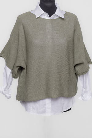 Pulovere - Pulover subtire si versatil cu maneca cazuta din bumbac, kaki