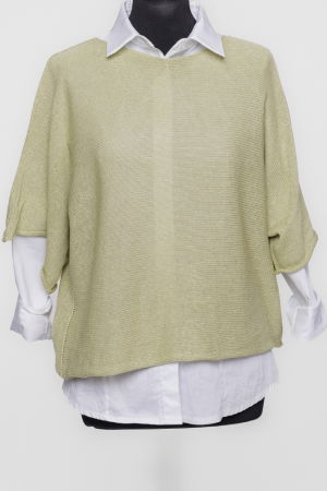 Pulovere - Pulover subtire si versatil cu maneca cazuta din bumbac, verde ou de rata