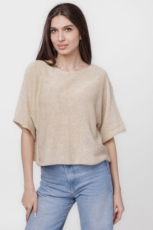 Pulover subtire si versatil cu maneca cazuta din bumbac, verde ou de rata [2]