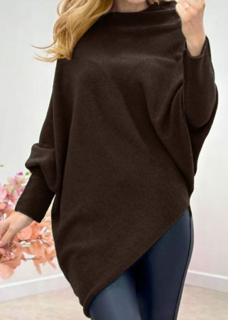 Pulovere - Pulover superversatil cu maneca fluture si colt din vascoza, maro