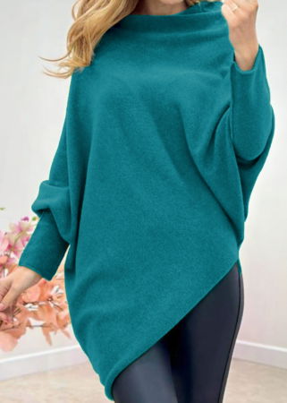 Pulovere - Pulover superversatil cu maneca fluture si colt din vascoza, turcoaz