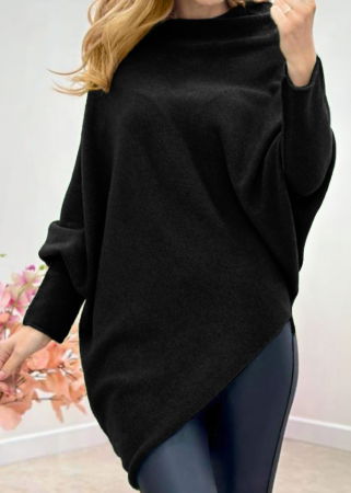 Pulovere - Pulover superversatil cu maneca fluture si colt din vascoza, negru