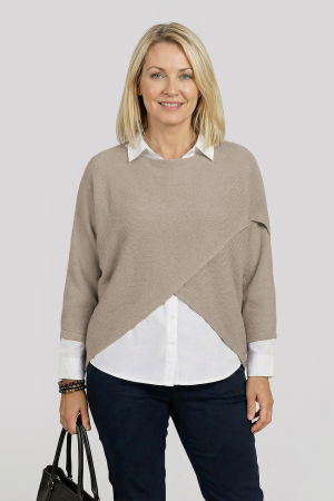 Îmbracaminte Noutați - Pulover tip poncho petrecut asimetric, bej fango