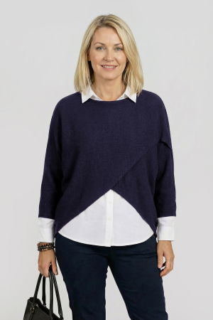 Îmbracaminte Noutați - Pulover tip poncho petrecut asimetric, bleumarin