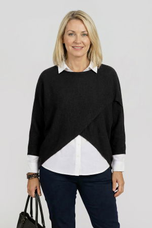 Îmbracaminte Noutați - Pulover tip poncho petrecut asimetric, negru