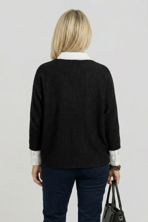 Pulover tip poncho petrecut asimetric, negru [1]