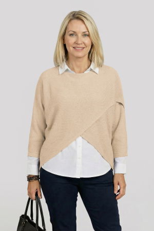 Îmbracaminte Noutați - Pulover tip poncho petrecut asimetric, bej