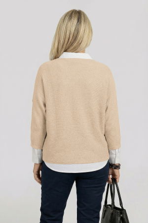 Pulover tip poncho petrecut asimetric, bej [1]