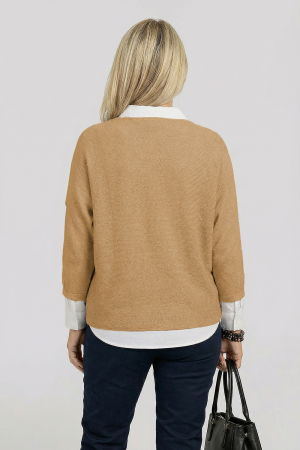 Pulover tip poncho petrecut asimetric, camel [1]