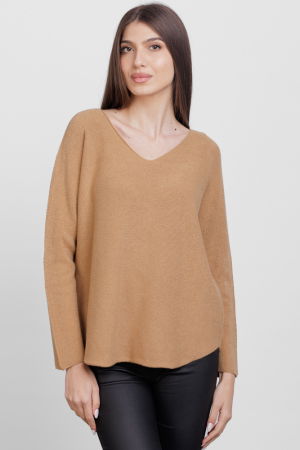 Pulovere - Pulover versatil cu decolteu V, din vascoza, camel