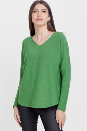 Pulovere - Pulover versatil cu decolteu V, din vascoza, verde