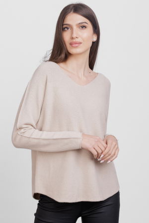 Pulovere - Pulover versatil cu decolteu V, din vascoza, bej