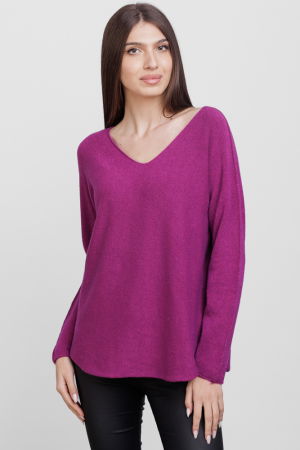 Pulovere - Pulover versatil cu decolteu V, din vascoza, magenta
