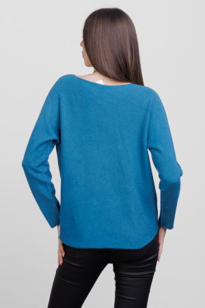 Pulover versatil cu decolteu V, din vascoza, turcoaz [2]