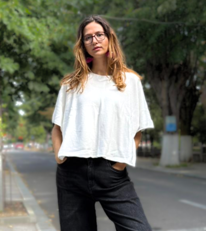 Pulover versatil cu maneca fluture din vascoza, alb [1]