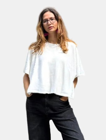 Pulovere - Pulover versatil cu maneca fluture din vascoza, alb