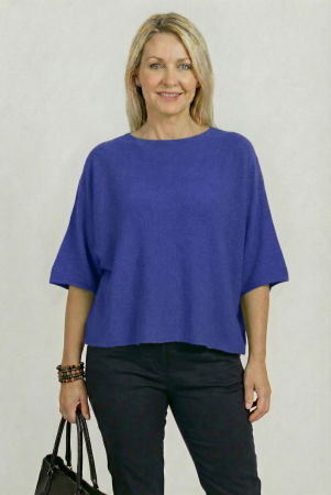 Pulovere - Pulover versatil cu maneca fluture din vascoza, albastru