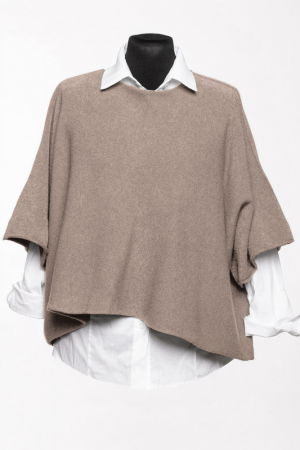 Pulovere - Pulover versatil cu maneca fluture din vascoza, bej inchis