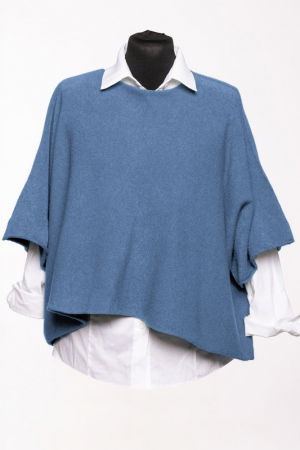 Pulovere - Pulover versatil cu maneca fluture din vascoza, albastru jeans