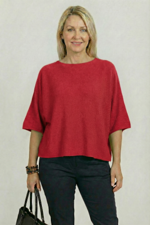 Pulovere - Pulover versatil cu maneca fluture din vascoza, bordo