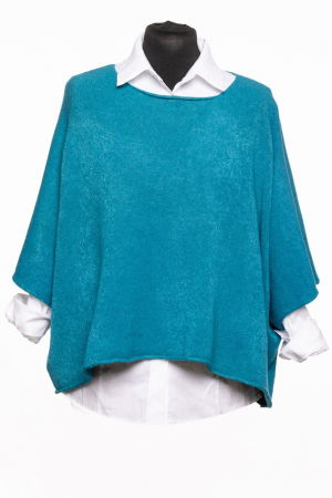 Pulovere - Pulover versatil cu maneca fluture din vascoza, turcoaz