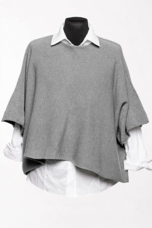 Pulovere - Pulover versatil cu maneca fluture din vascoza, gri