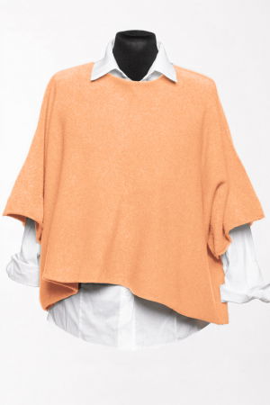 Pulovere - Pulover versatil cu maneca fluture din vascoza, piersica