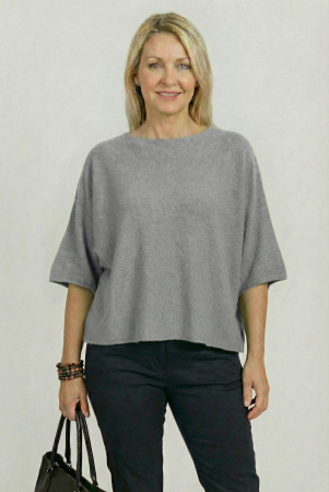 Pulovere - Pulover versatil cu maneca fluture din vascoza, gri