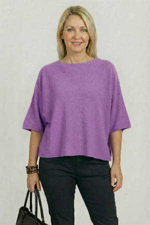 Pulovere - Pulover versatil cu maneca fluture din vascoza, mov deschis