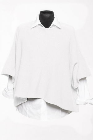 Pulover versatil cu maneca fluture din vascoza, alb [2]