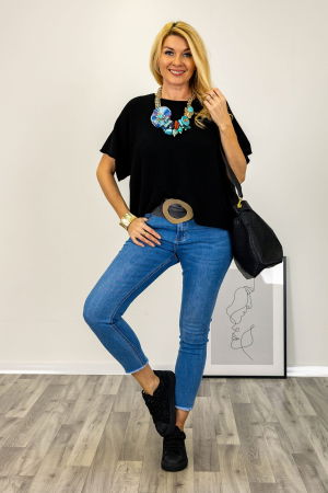 Pulover versatil cu maneca fluture din vascoza, negru [5]