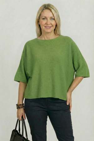 Pulover versatil cu maneca fluture din vascoza, verde crud [3]