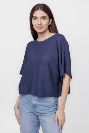 Pulovere - Pulover subtire si versatil cu maneca cazuta din bumbac, bleumarin