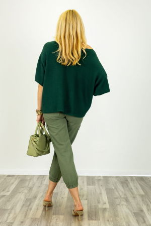 Pulover versatil cu maneca fluture din vascoza, verde inchis [1]