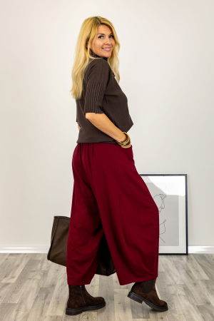 Pulover versatil cu maneci scurte ribbed si guler inalt, din vascoza, maro [2]