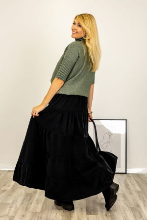 Pulover versatil cu maneci scurte ribbed si guler inalt, din vascoza, verde prafuit [2]