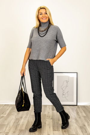 Pulover versatil cu maneci scurte ribbed si guler inalt, din vascoza, gri [1]