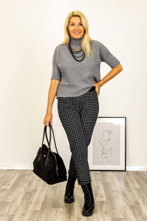 Imbracaminte noutati - Pulover versatil cu maneci scurte ribbed si guler inalt, din vascoza, gri