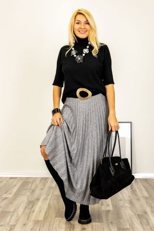 Imbracaminte noutati - Pulover versatil cu maneci scurte ribbed si guler inalt, din vascoza, negru