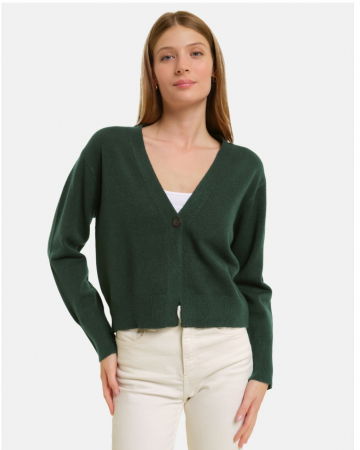 Keus - Cardigan cu decolteu in V, din tricotaj fin, verde inchis