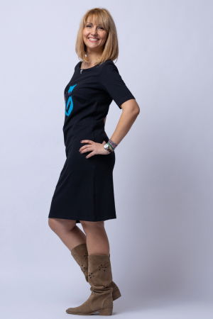 Rochie din tricot de bumbac neagra cu doua pisici aplicate pe piept [1]