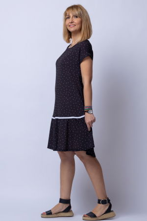 Rochie `A line` midi, cu imprimeu bulinute albe all over [1]