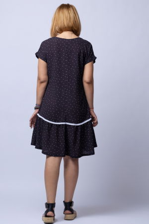 Rochie `A line` midi, cu imprimeu bulinute albe all over [2]