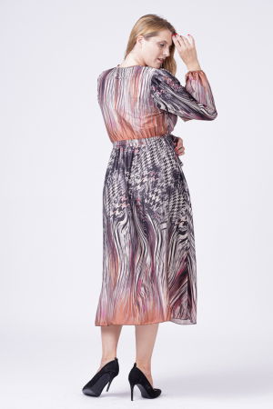 Rochie eleganta cu bust petrecut si imprimeu predominant negru-aramiu [6]