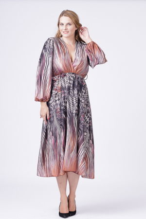 Rochie eleganta cu bust petrecut si imprimeu predominant negru-aramiu [5]