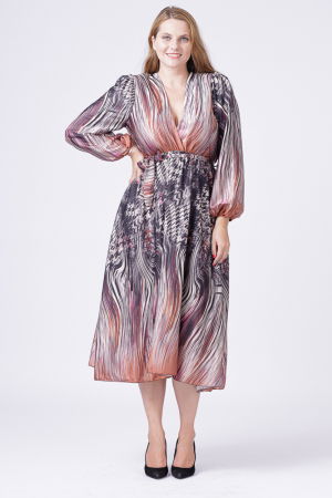 Rochii Elegante & Office - Rochie eleganta cu bust petrecut si imprimeu predominant negru-aramiu