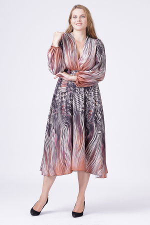 Rochie eleganta cu bust petrecut si imprimeu predominant negru-aramiu [3]