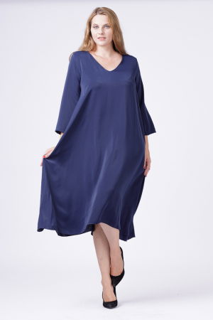 Rochii masuri mari - Rochie A-line bleumarin cu maneca lunga